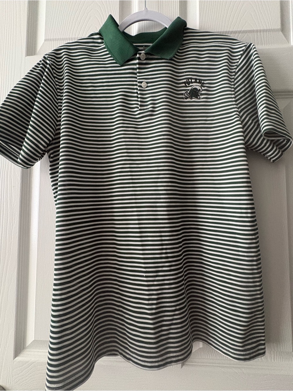 Nike Green and White Striped Polo with Solid Green Collar